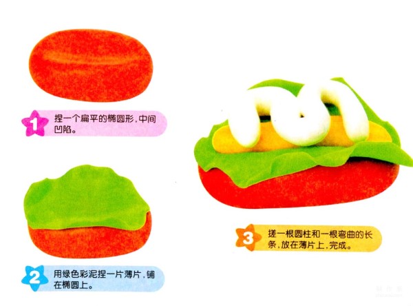 Illustration of how to make plasticine hot dogs