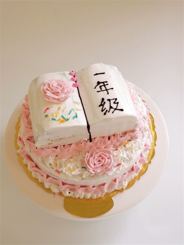 Double-layer hand-baked DIY cute pink rose book-shaped cake