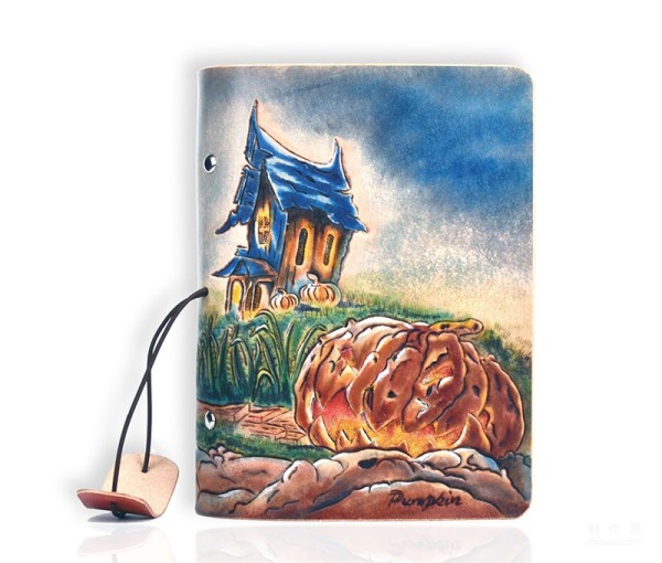 Halloween pumpkin lantern style leather carving notebook making