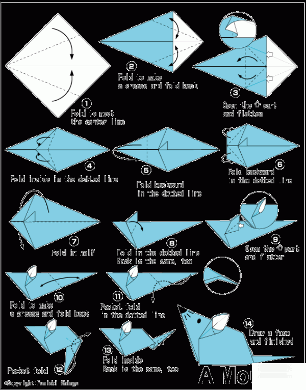 Origami method for little mouse