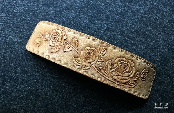 Carved leather Rose with Thorns bracelet