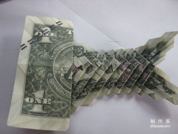 Detailed tutorial of dollar carp origami banknote real shot pictures