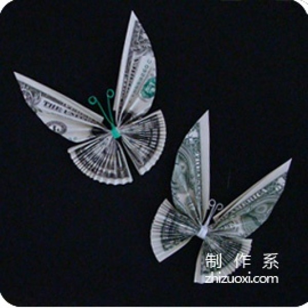 RMB origami butterfly Illustration of the origami steps of dollar banknote butterfly