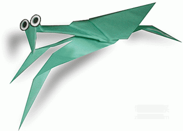 Illustration of how to make origami mantis for children