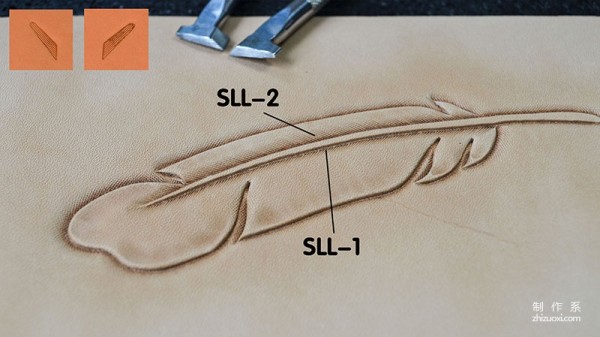 Leather carving tutorial, carving a feather