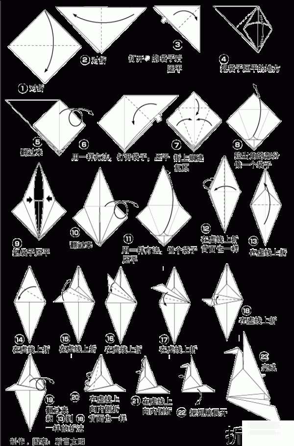 Illustration of how to make simple origami cranes for children