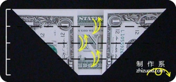 RMB origami butterfly Illustration of the origami steps of dollar banknote butterfly