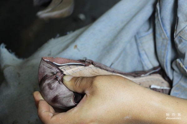 The making process of a pair of handmade work boots