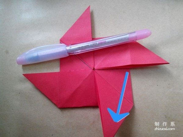 Illustration of DIY origami method of beautiful windmill rose flower