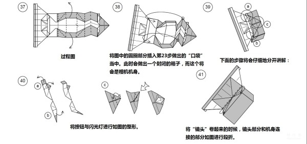 Illustrated tutorial for DIY handmade origami camera toys using RMB or US dollar banknotes