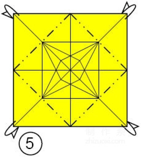 Origami method of folding a star-shaped garbage box