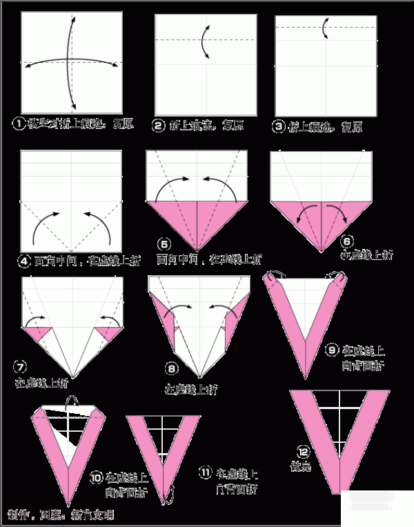 Illustrated origami tutorial for the English letter V