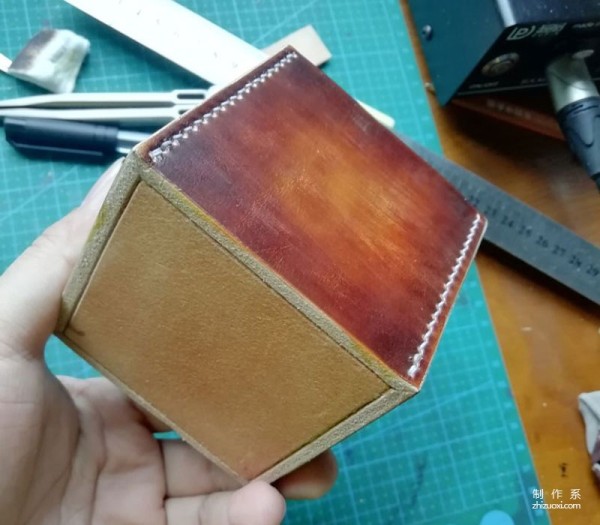 Leather box made by horse stitching