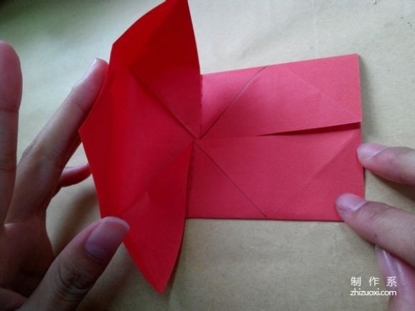 Illustration of DIY origami method of beautiful windmill rose flower