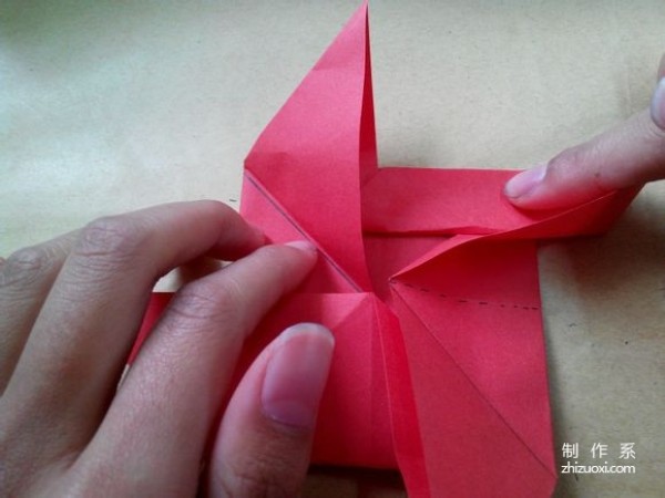 Illustration of DIY origami method of beautiful windmill rose flower