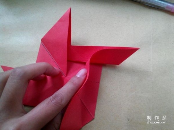 Illustration of DIY origami method of beautiful windmill rose flower