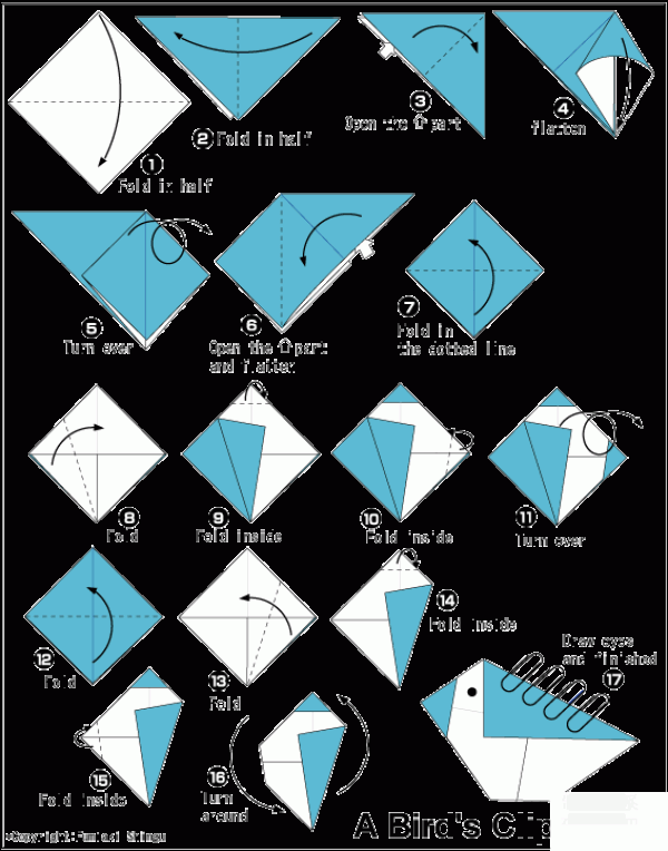 Origami method of storing paper bags with bird clips