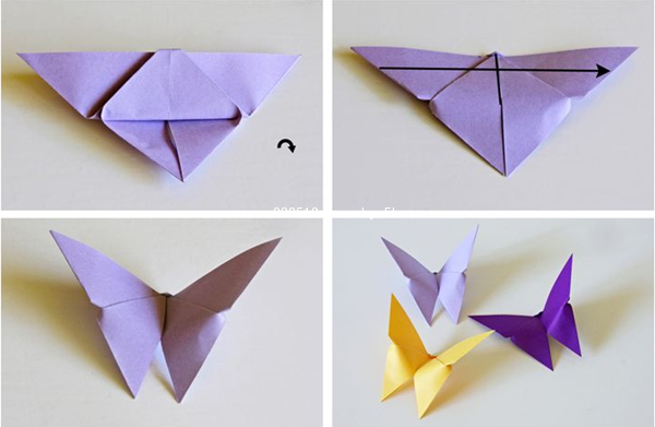 Illustration of the steps for making beautiful three-dimensional paper butterflies