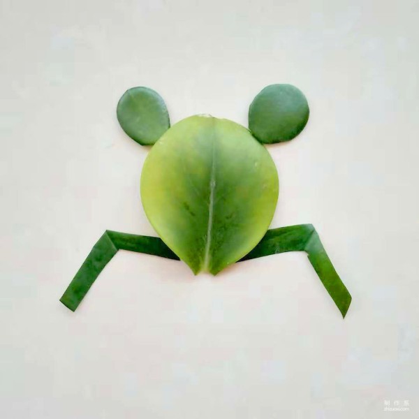 Illustration of the handmade method of leaf stickers of a cute and naughty little frog